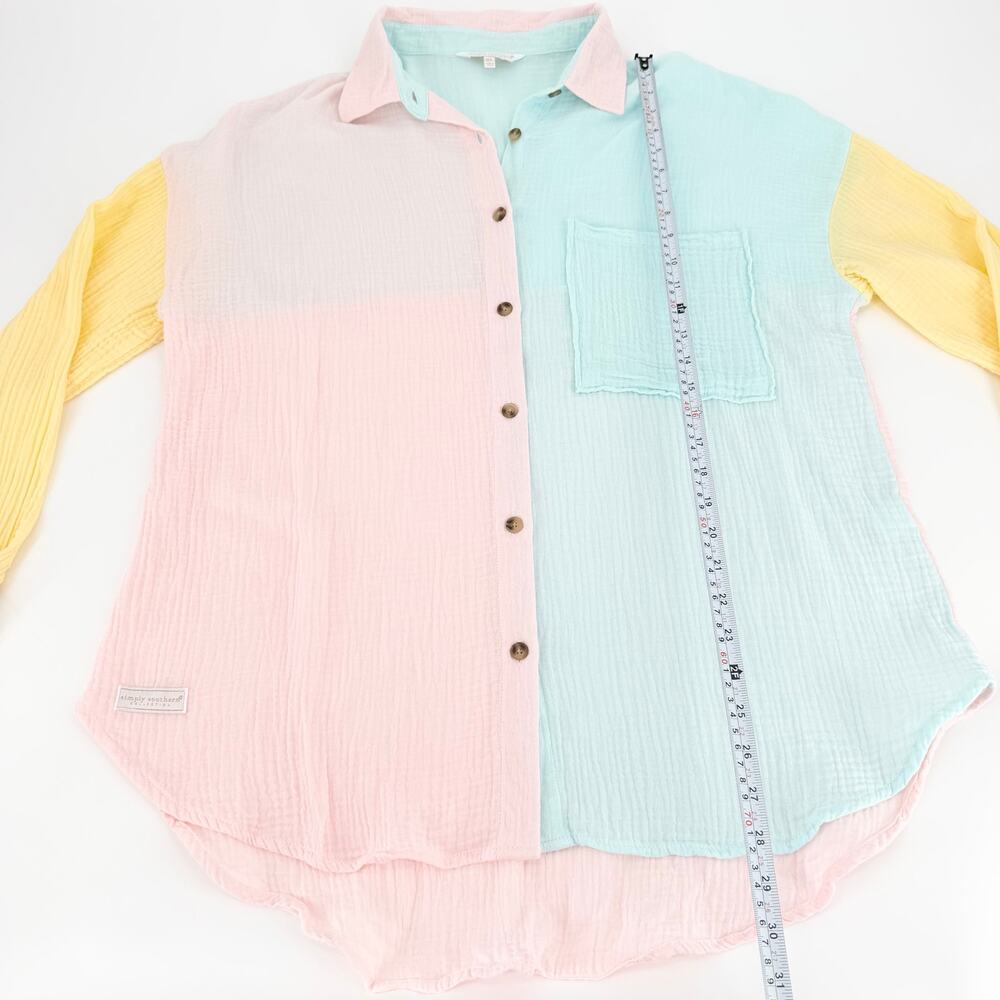 Simply Southern Pastel Colorblock Button Down Shirt 100% Cotton Size M/L Preppy - Picture 12 of 13